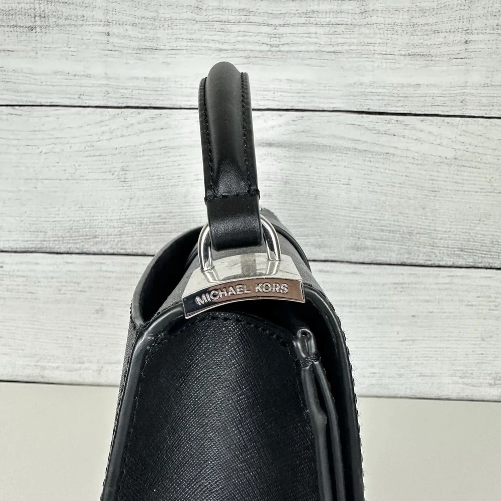 Michael‎ Kors Greenwich Medium Black Saffiano Leather Satchel Purse Handbag ONLY